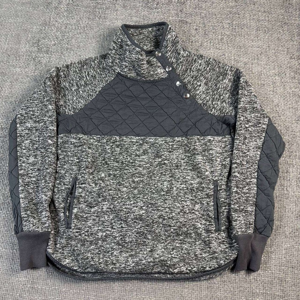 Abercrombie & Fitch Asymmetrical Snap Fleece Pullover Womens Small Grey Quilted